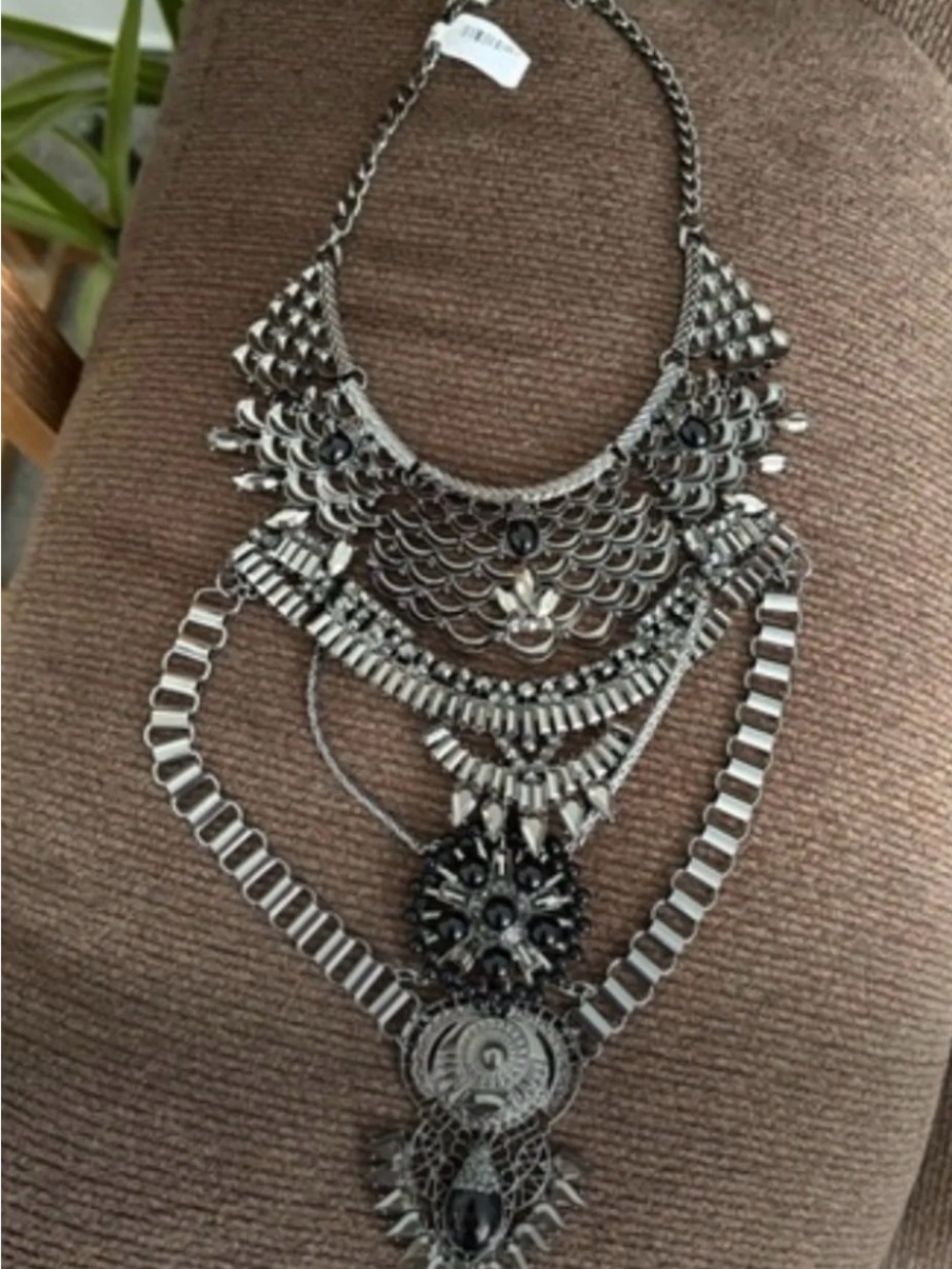 Free People Only Dreaming Gunmetal Layered Filigree Statement Necklace